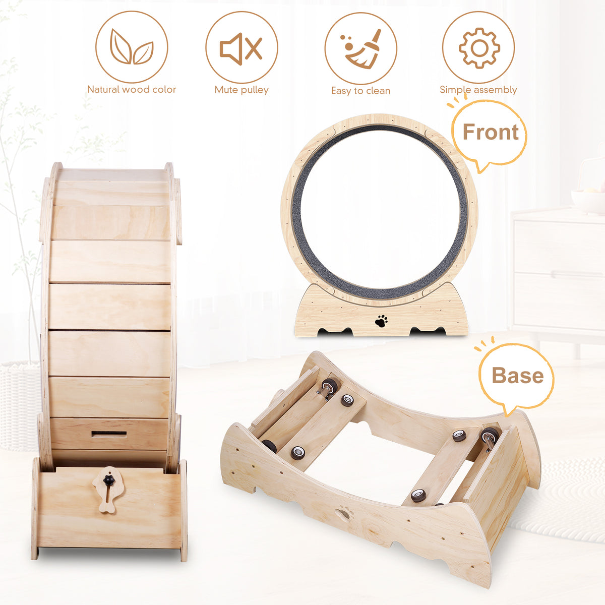 Rueda de ejercicio para gatos de interior de madera