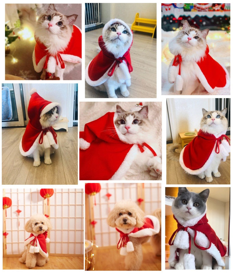 Capa navideña con capucha para perros y gatos