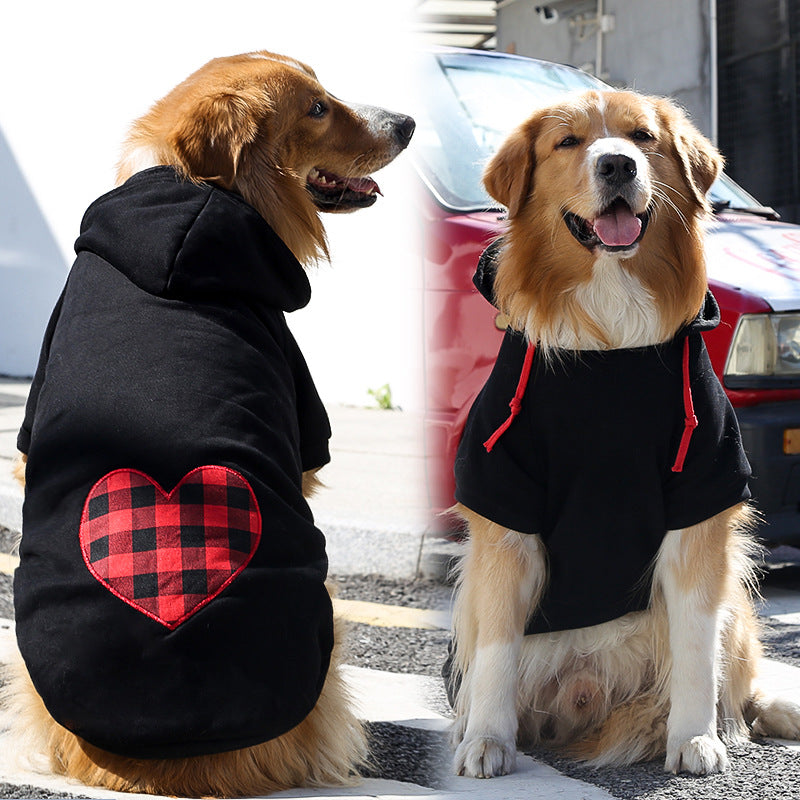 Sudadera polar con cremallera y bolsillo para perros y gatos – Negro con corazones