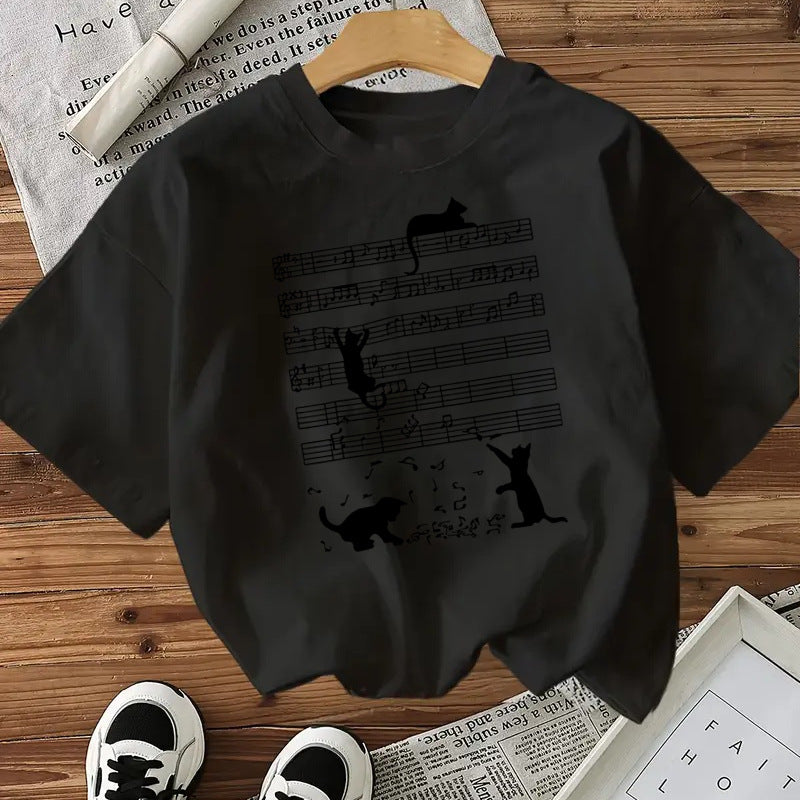 Camiseta de algodón con gatos para mujer
