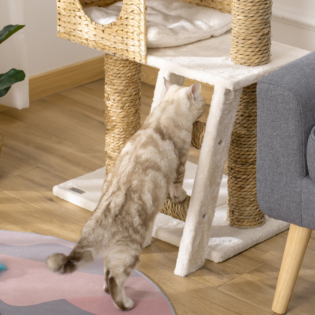 Árbol rascador de 100 cm con cueva de totora y cama para gatos