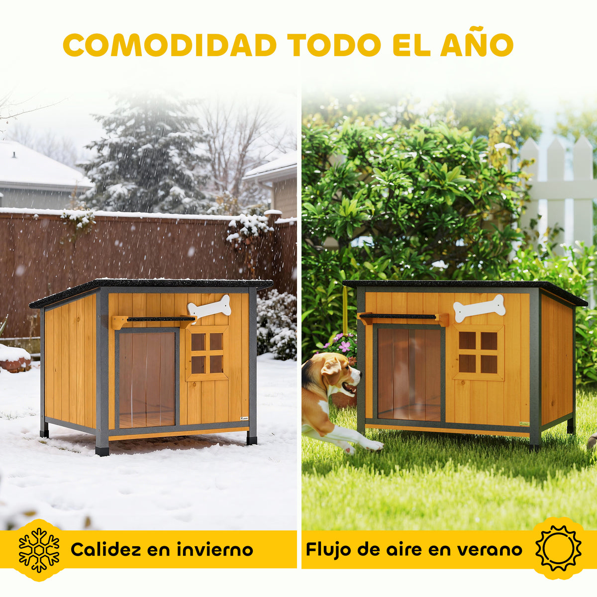Caseta exterior para perros con techo y suelo extraíbles