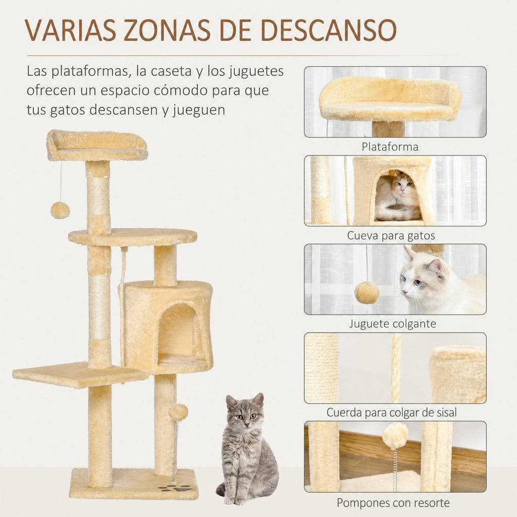 Árbol rascador para gatos con plataformas y caseta