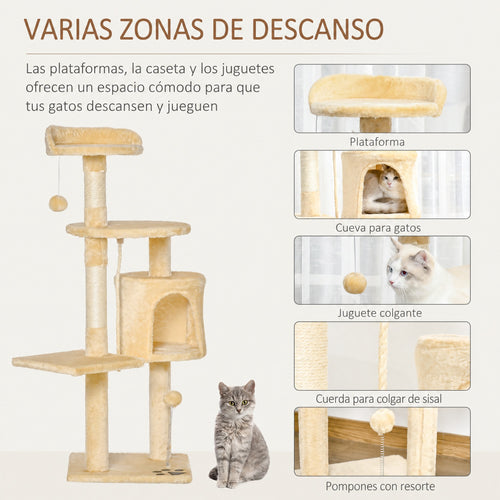 Árbol rascador para gatos con plataformas y caseta