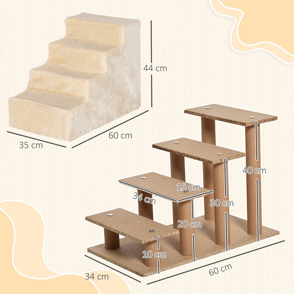 Escalera de 4 peldaños para perros y gatos beige