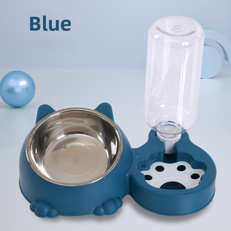 Comedero y Bebedero Automático de Dos Cuencos para Perros y Gatos en color azul