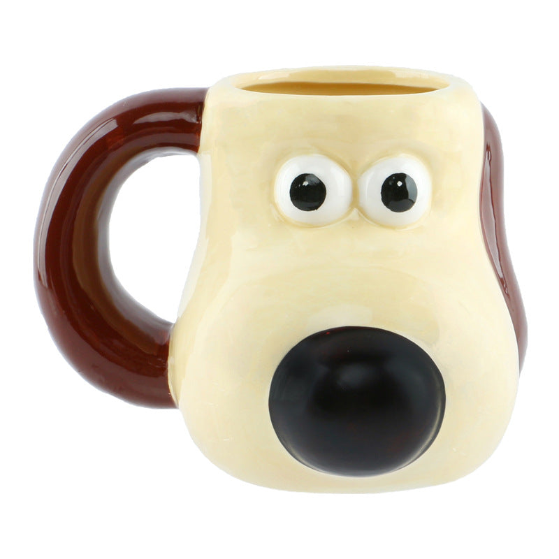 Taza de cerámica pintada a mano con perro y palmeras