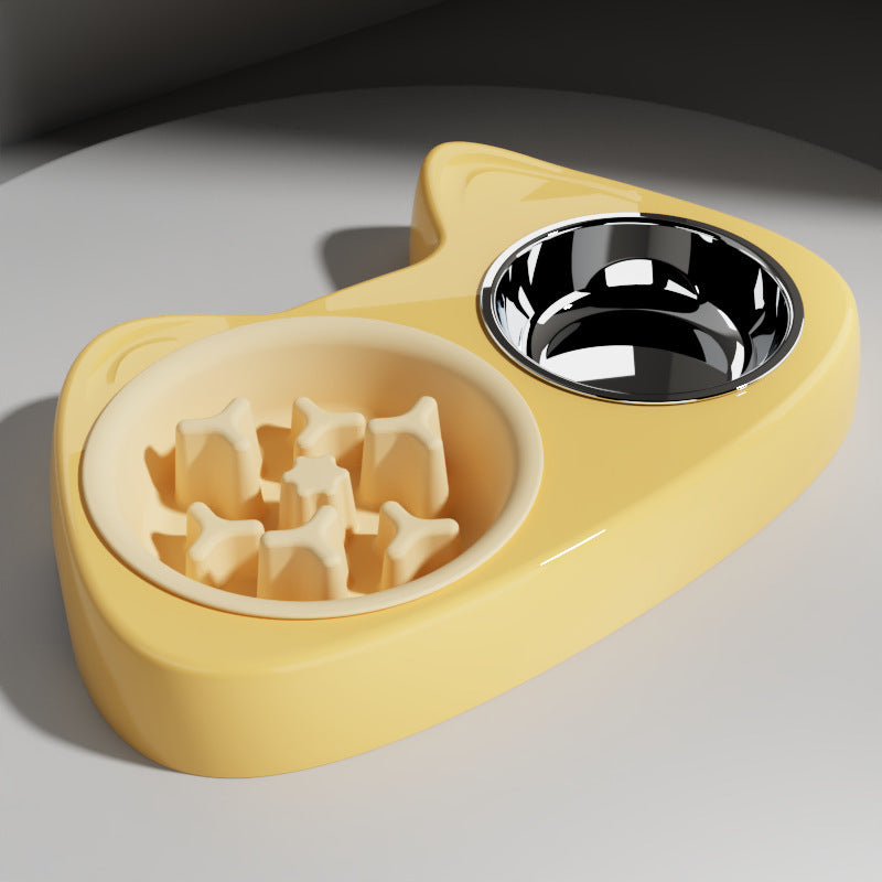 Comedero doble de acero inoxidable para perros y gatos – Doble inox antiatragantamiento amarillo