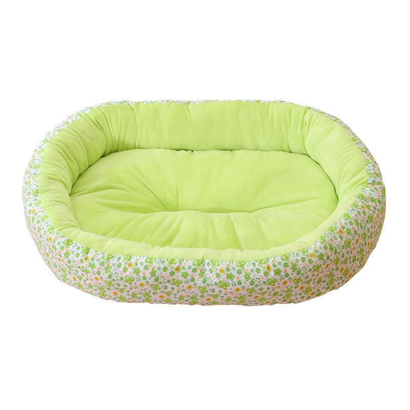Cama acolchada con estampado de flores para perros y gatos