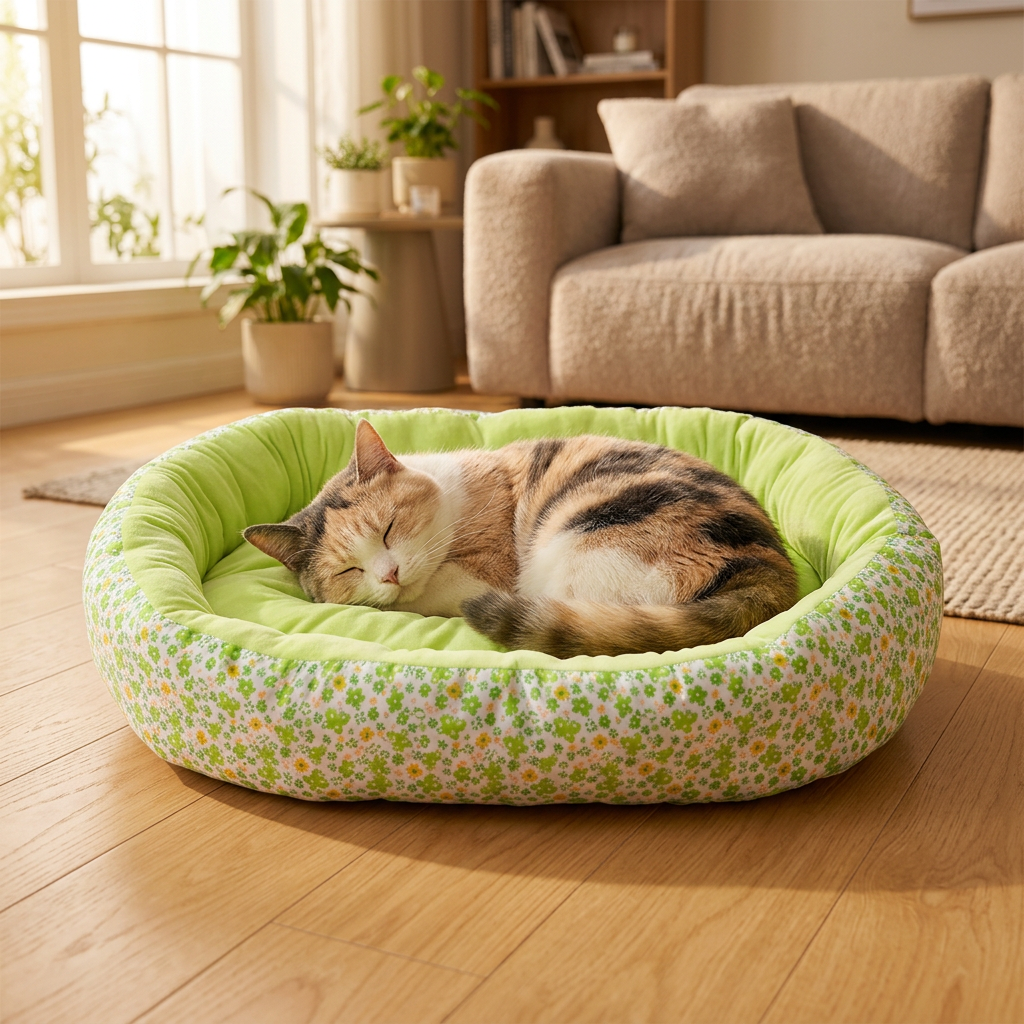 Cama acolchada con estampado de flores para perros y gatos