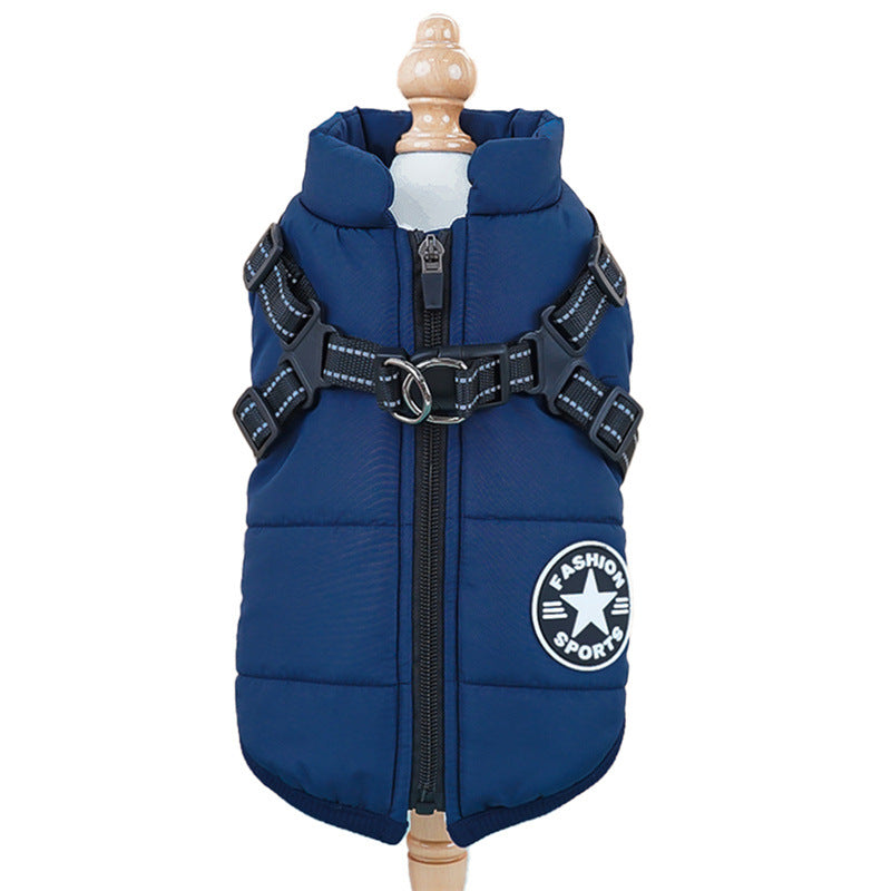 Chaleco acolchado de algodón para perros y gatos en color azul marino