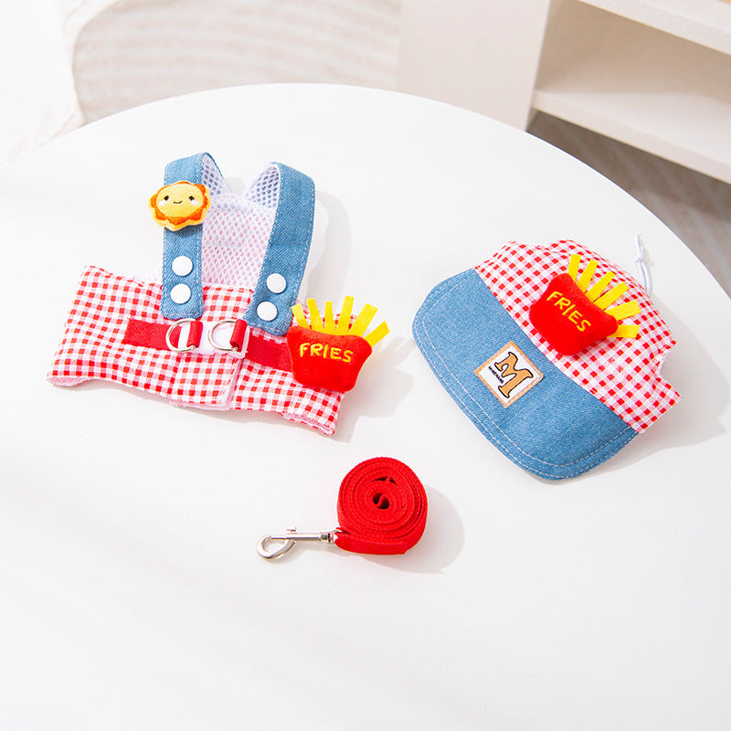 Arnés Ajustable con Correa y Sombrero para Perros y Gatos – Set de cuadros rosa