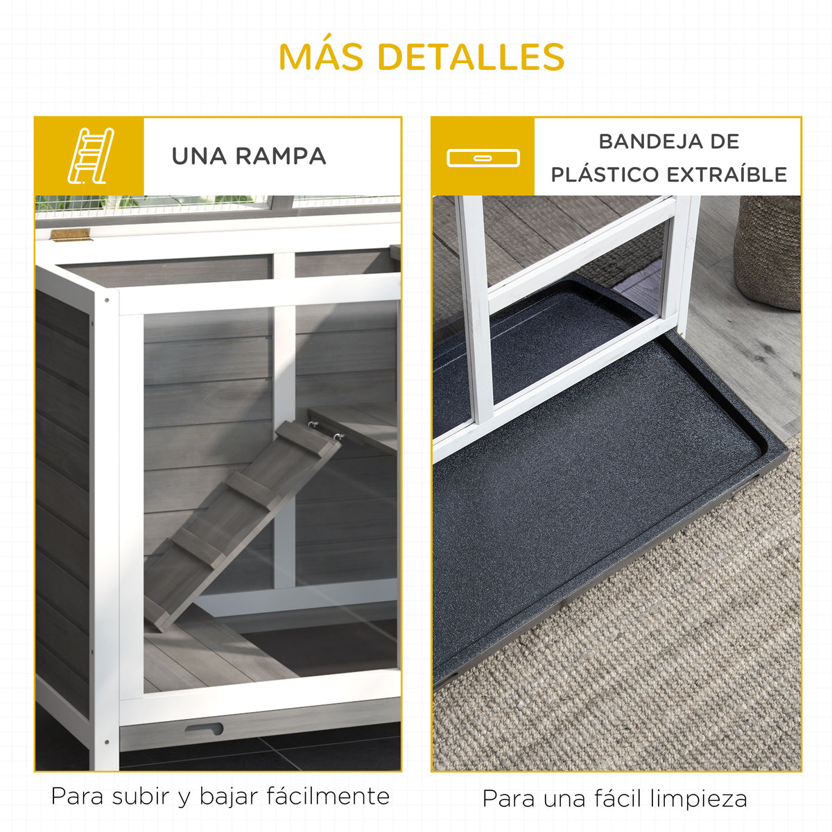 Conejera de interior de madera con ruedas