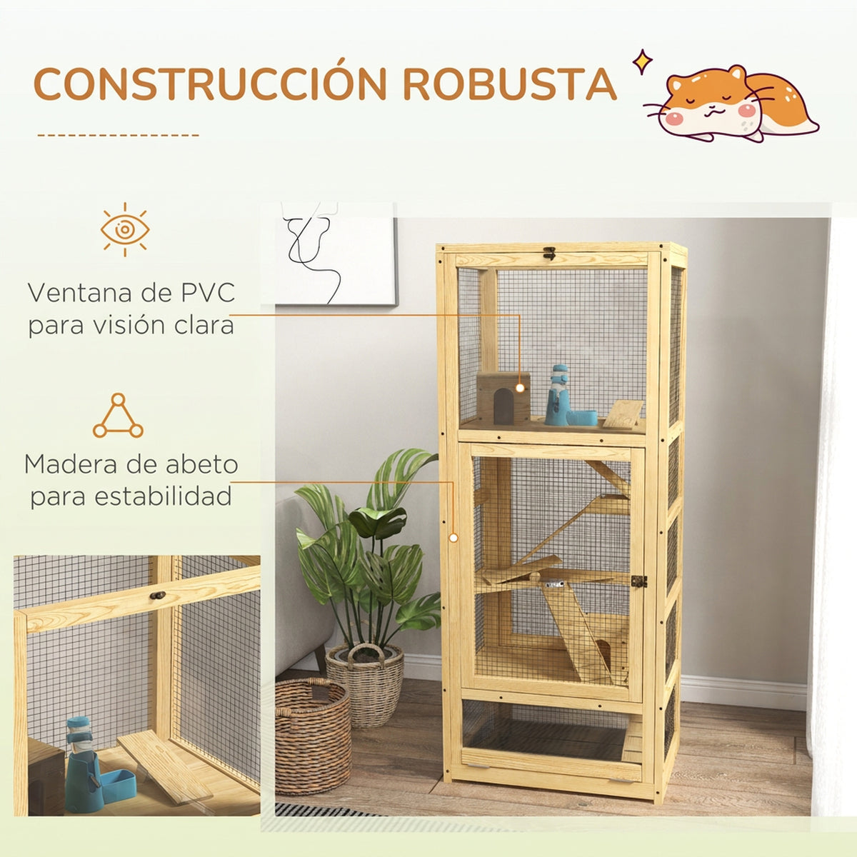 Jaula de madera para hámster de 5 niveles