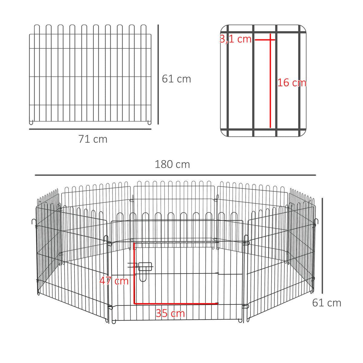 Parque modular de metal para perros y mascotas, 8 paneles