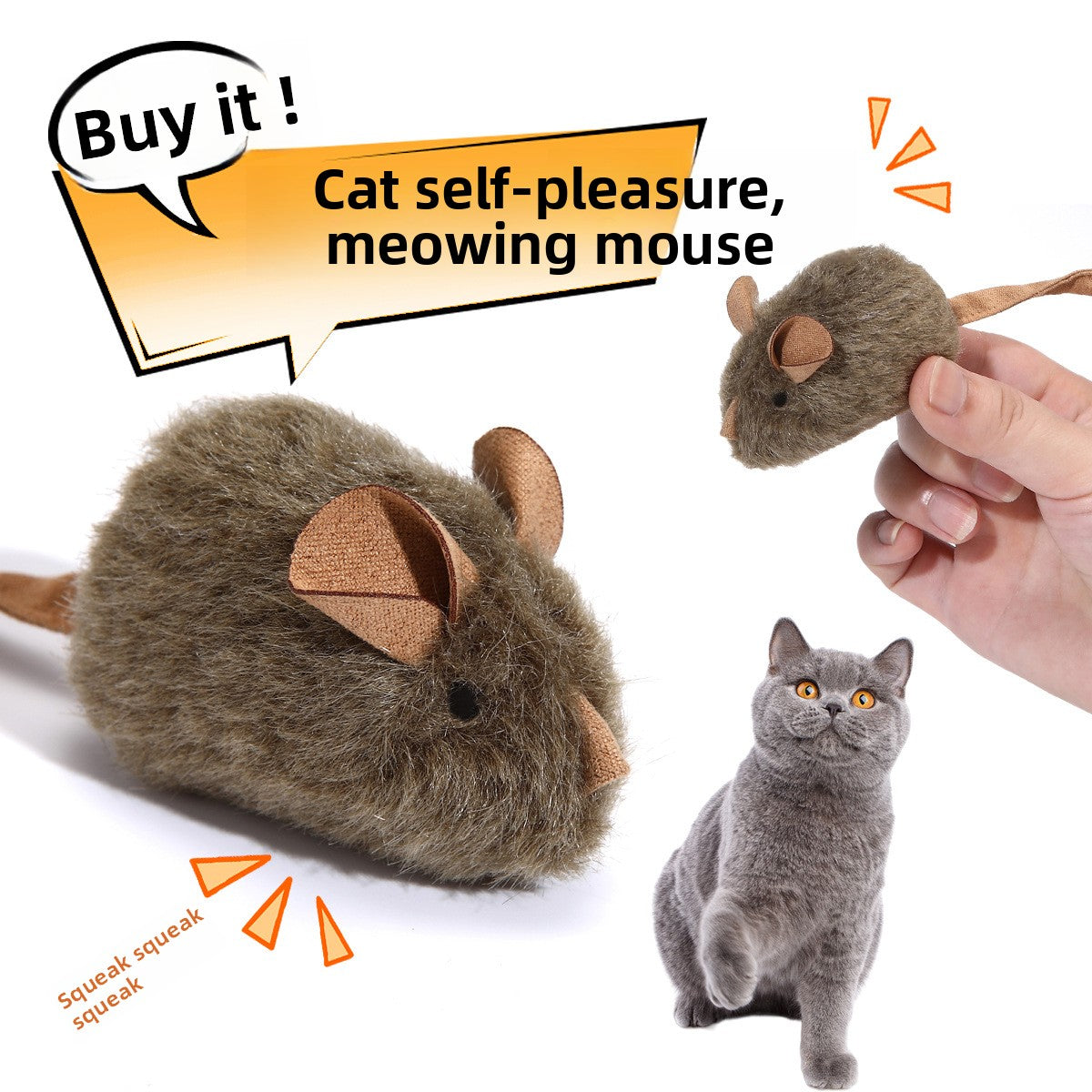 Ratón de peluche con sensor inteligente y sonido para gatos