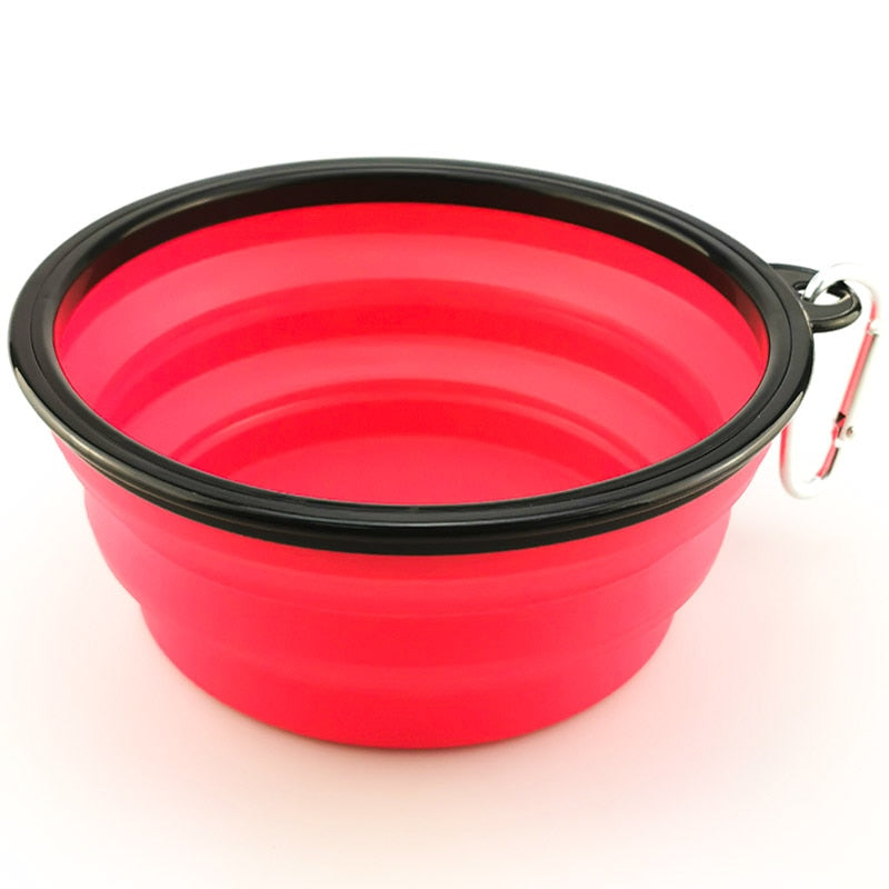 Cuenco plegable de silicona para perros y gatos con mosquetón
