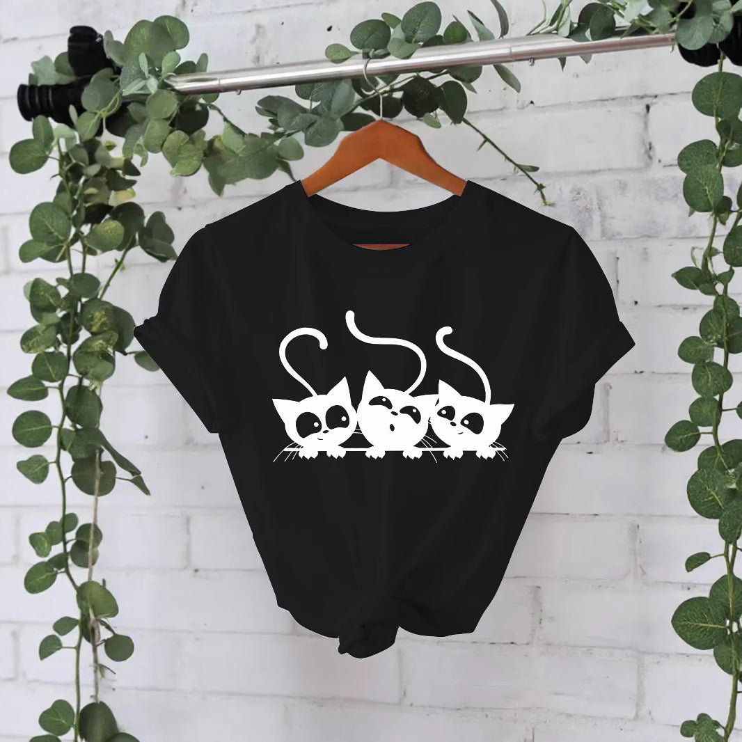 Camiseta estampada de tres gatos