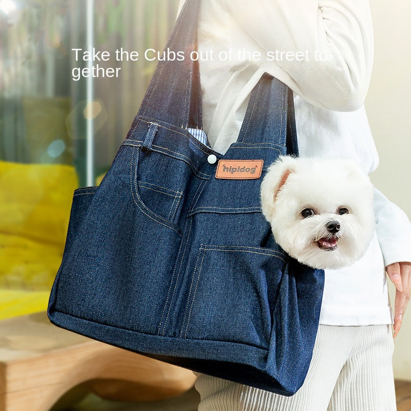 Mochila bandolera vaquera para perros y gatos