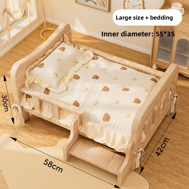 Cama elevada de madera para perros