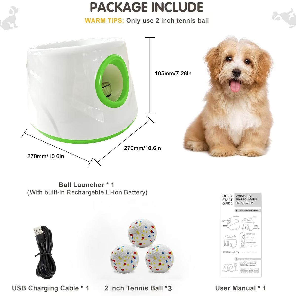 Lanzador automático de pelotas recargable para perros