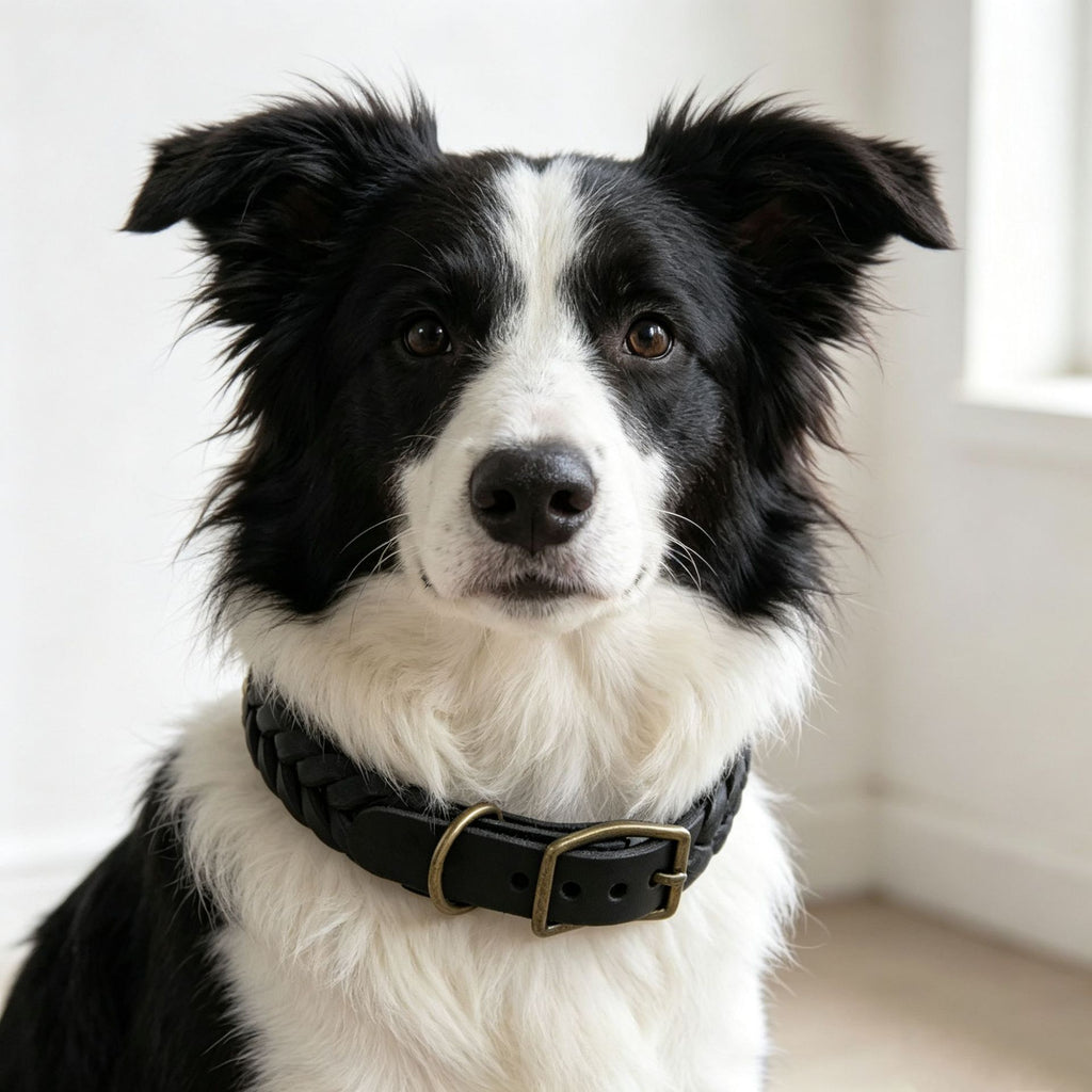 Collar de cuero trenzado vintage para perros