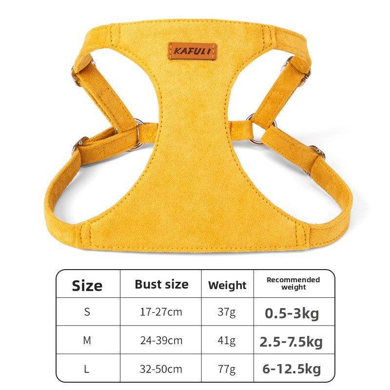 Arnés ajustable de ante con correa para perros y gatos pequeños en color amarillo