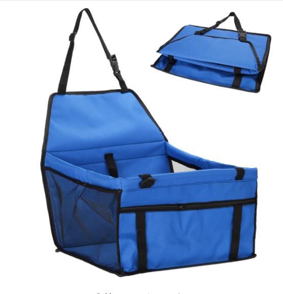Asiento de coche plegable tipo bolsa con malla para perros y gatos en color azul