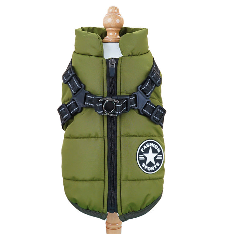 Chaleco acolchado de algodón para perros y gatos – Verde oliva