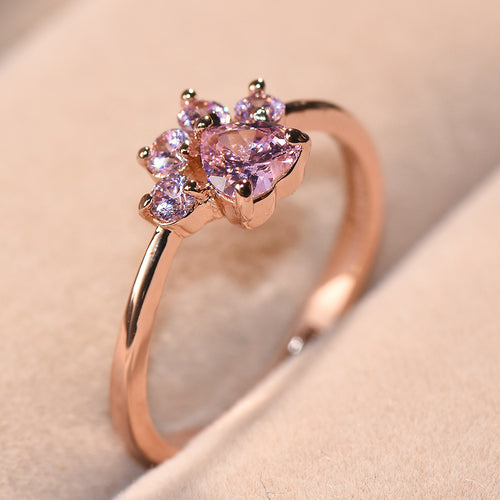 Anillo ajustable con huella de gato y circonitas