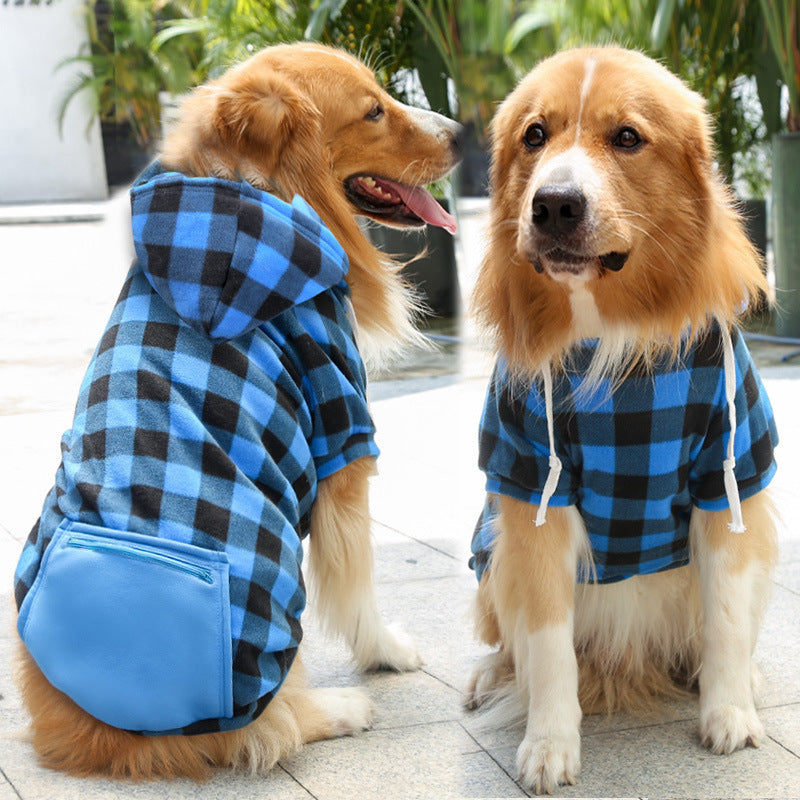 Sudadera polar con cremallera y bolsillo para perros y gatos – Cuadros azul y negro