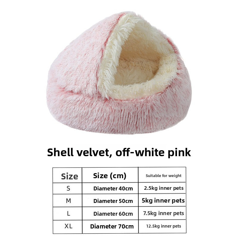 Cama mullida con forma de concha para perros y gatos