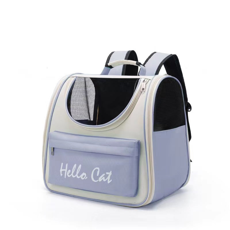 Mochila transportín Hello Cat con ventana para gatos y perros pequeños – Azul celeste