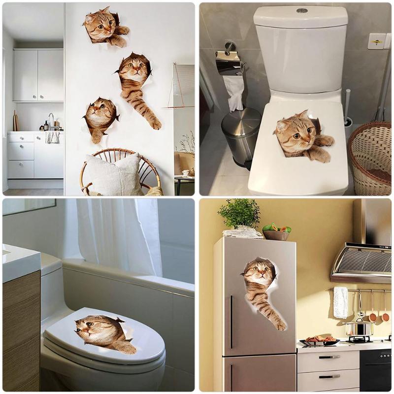 Pegatina de pared 3D con diseño de gato para baño