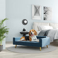 Sofá de terciopelo azul para perros de estilo escandinavo, 94x59,5x31,5 cm