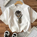 Camiseta de algodón con estampado de gatos para mujer