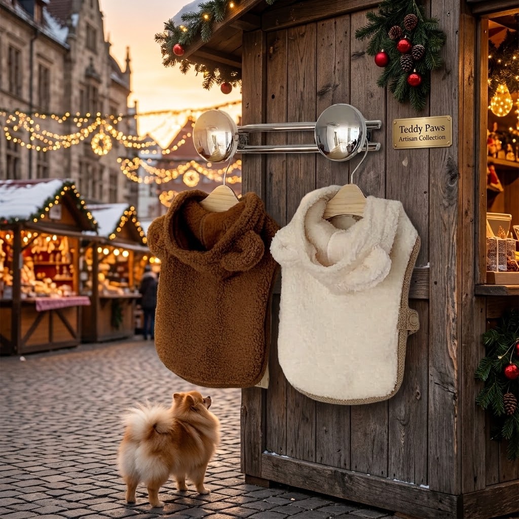 Capas cálidas de invierno para perros y gatos en mercadillo de Navidad