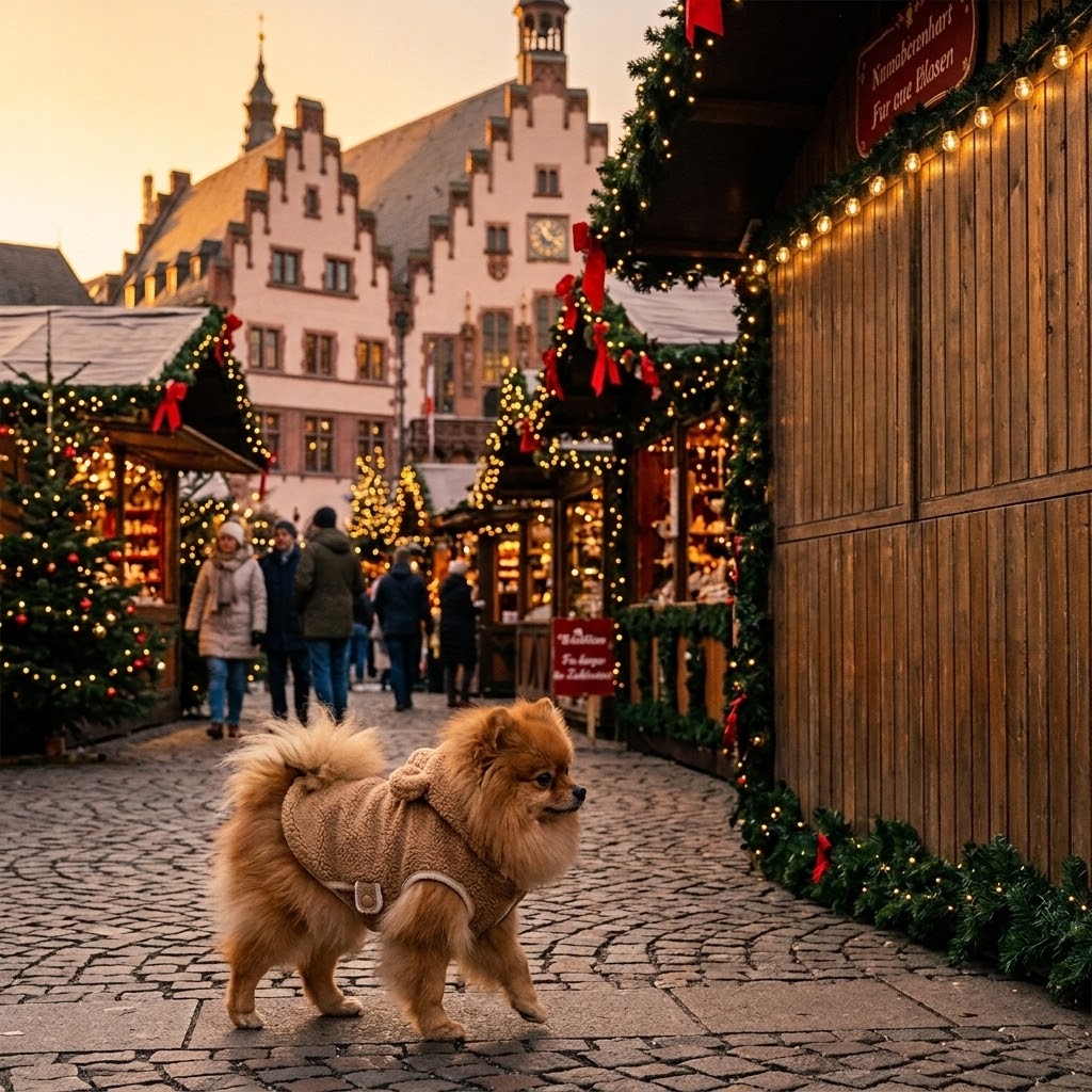 Capa cálida de invierno puesta en pomerania en mercadillo navideño