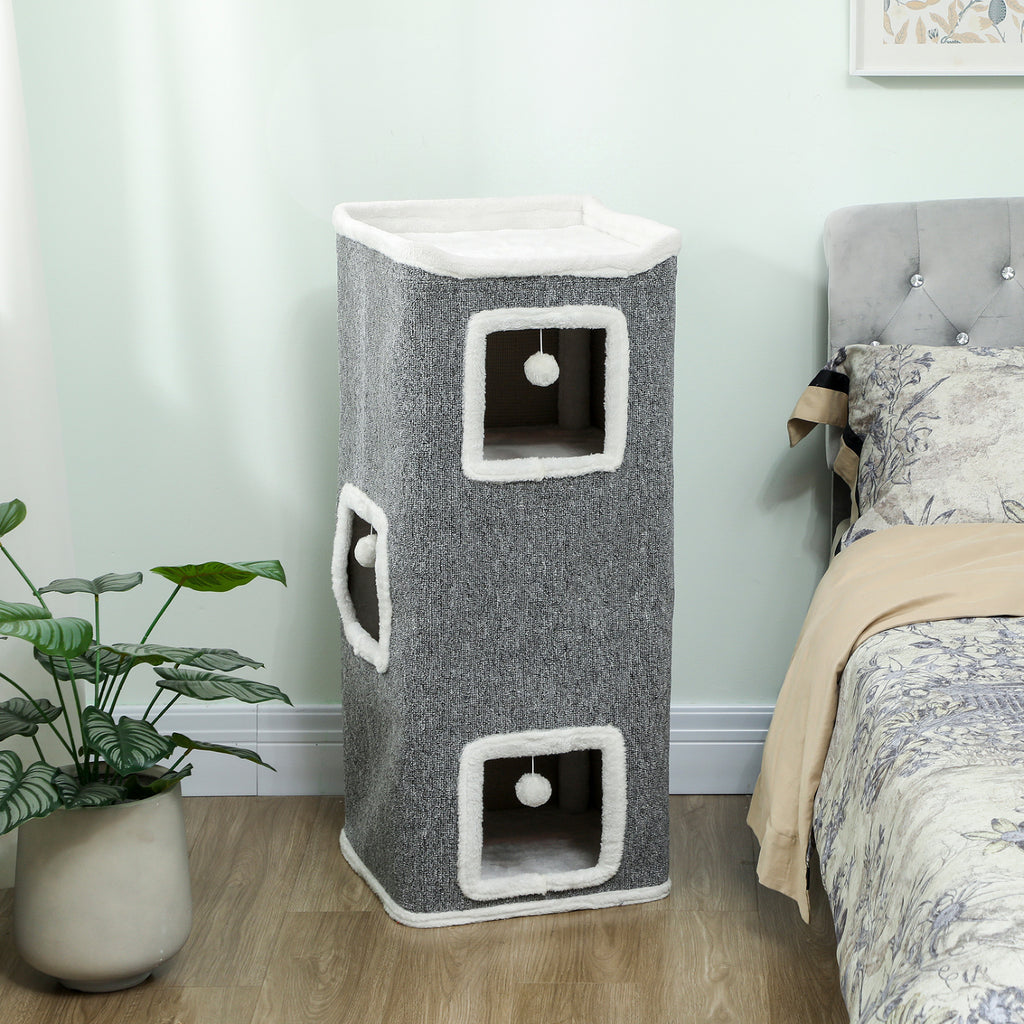 Árbol para gatos de 4 niveles con refugios, gris