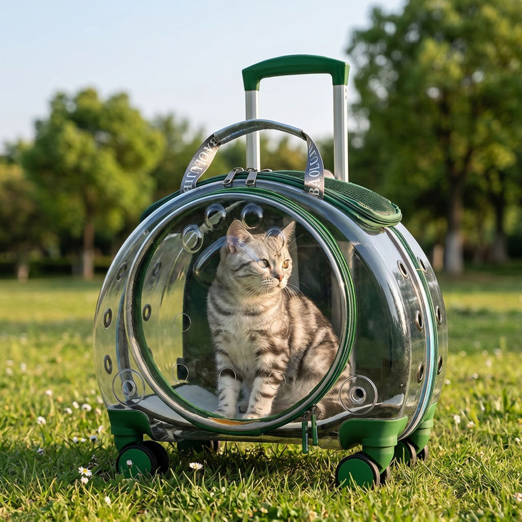 Transportín mochila transparente con ruedas para perros y gatos