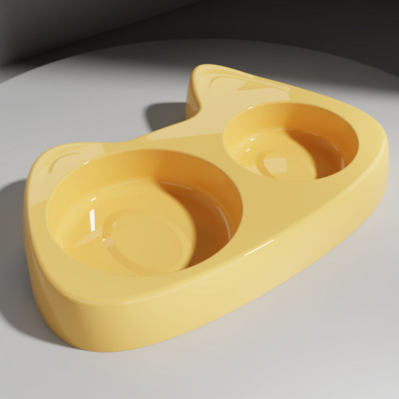 Comedero doble de acero inoxidable para perros y gatos – Doble cuenco amarillo