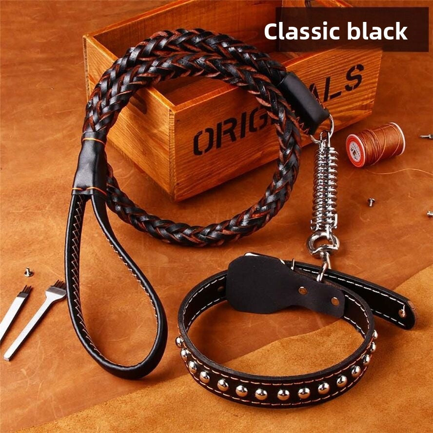 Collar y correa de cuero para perros medianos y grandes