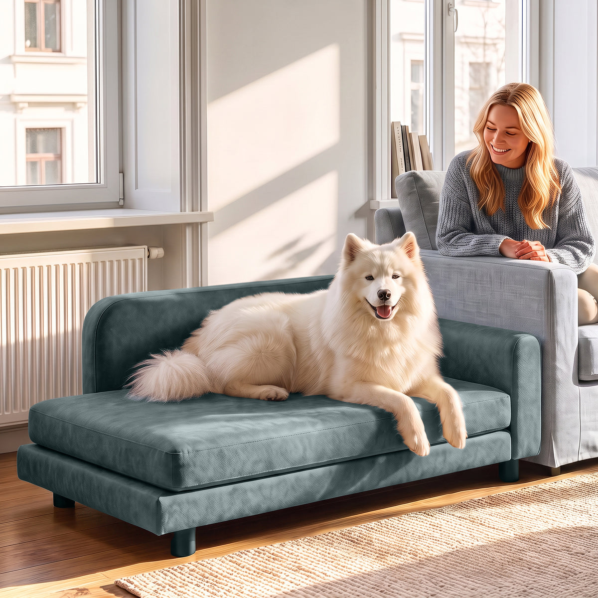 Sofá cama de terciopelo para perros hasta 35 kg, 101 x 66 cm, gris