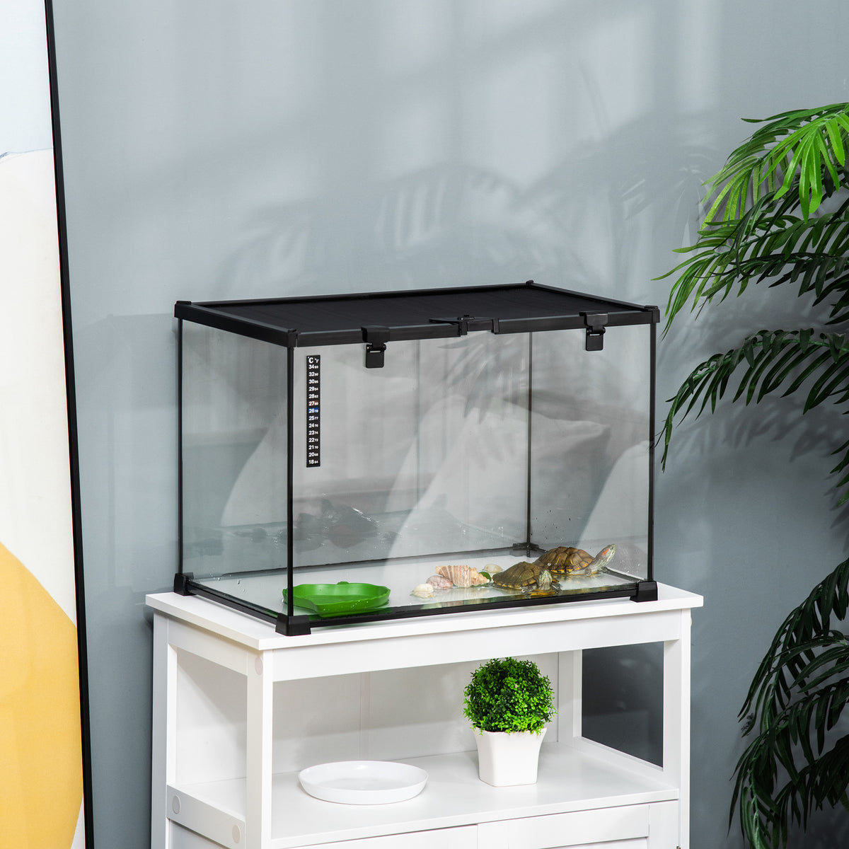 Terrario de cristal apilable con termómetro