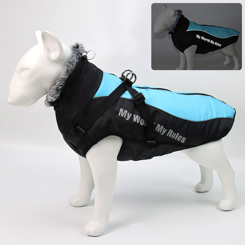 Chaleco impermeable reflectante con arnés para perros
