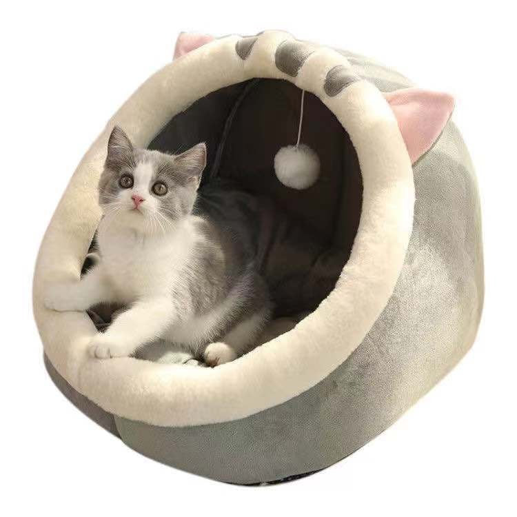 Cama tipo cueva semiencerrada para gatos