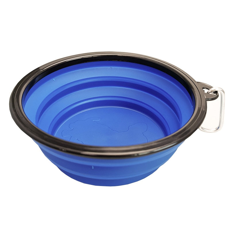 Cuenco plegable de silicona para perros y gatos con mosquetón