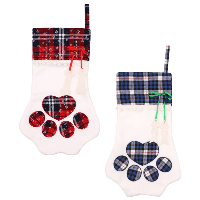 Calcetín navideño con huella para perros y gatos