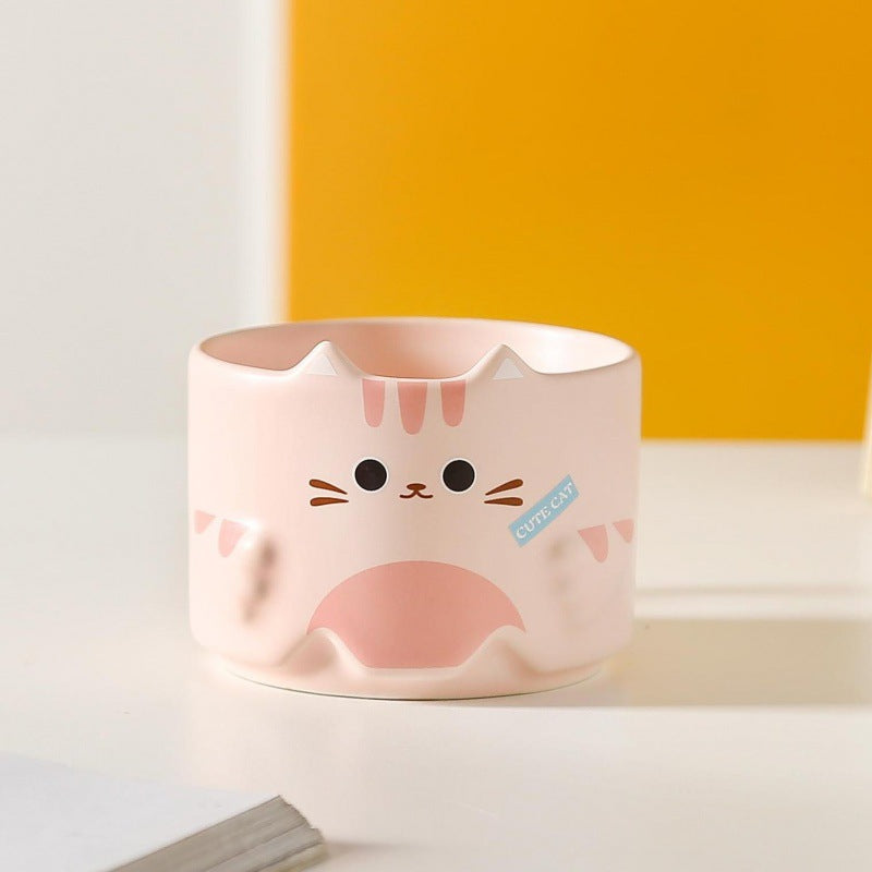 Taza de cerámica con gato de dibujos animados