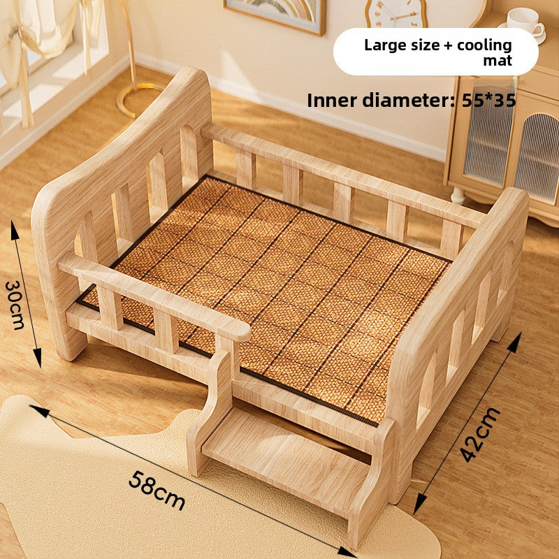 Cama elevada de madera para perros